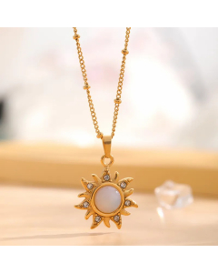 Retro Sun Oval Titanium Steel Plating Inlay Natural Stone Gold Plated Pendant Necklace_colorza_1
