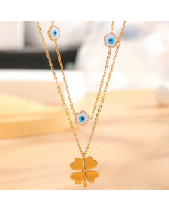 Artistic Heart Shape Eye Flower Titanium Steel Plating Inlay Resin Rhinestones Gold Plated Pendant Necklace