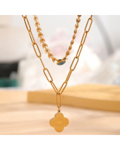 Artistic Heart Shape Eye Flower Titanium Steel Plating Inlay Resin Rhinestones Gold Plated Pendant Necklace