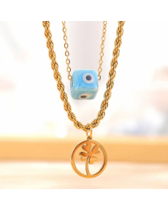 Artistic Heart Shape Eye Flower Titanium Steel Plating Inlay Resin Rhinestones Gold Plated Pendant Necklace
