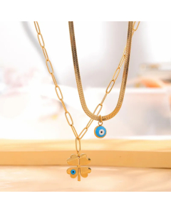 Artistic Heart Shape Eye Flower Titanium Steel Plating Inlay Resin Rhinestones Gold Plated Pendant Necklace