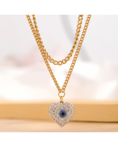 Artistic Heart Shape Eye Flower Titanium Steel Plating Inlay Resin Rhinestones Gold Plated Pendant Necklace