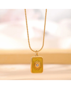 Casual Retro Square Moon Flower Titanium Steel Enamel Plating Inlay Resin Rhinestones Gold Plated Pendant Necklace