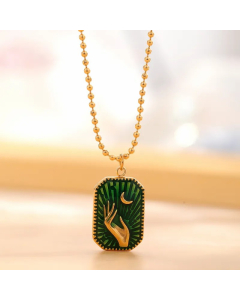 Casual Retro Square Moon Flower Titanium Steel Enamel Plating Inlay Resin Rhinestones Gold Plated Pendant Necklace