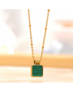 Casual Retro Square Moon Flower Titanium Steel Enamel Plating Inlay Resin Rhinestones Gold Plated Pendant Necklace