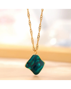 Casual Retro Square Moon Flower Titanium Steel Enamel Plating Inlay Resin Rhinestones Gold Plated Pendant Necklace