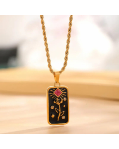 Casual Retro Square Moon Flower Titanium Steel Enamel Plating Inlay Resin Rhinestones Gold Plated Pendant Necklace