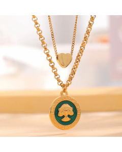 Retro Classic Style Heart Shape Eye Flower Titanium Steel Layered Plating Inlay Resin Zircon Gold Plated Layered Necklaces