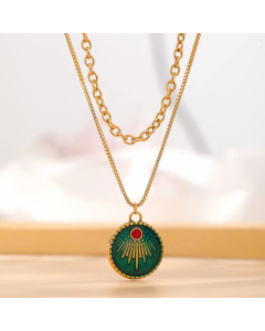 Retro Classic Style Heart Shape Eye Flower Titanium Steel Layered Plating Inlay Resin Zircon Gold Plated Layered Necklaces