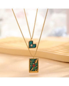 Retro Classic Style Heart Shape Eye Flower Titanium Steel Layered Plating Inlay Resin Zircon Gold Plated Layered Necklaces