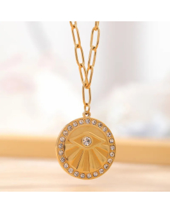 Retro Classic Style Tree Eye Titanium Steel Enamel Plating Hollow Out Rhinestones Zircon Gold Plated Necklace