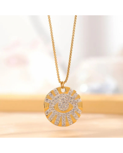 Retro Classic Style Tree Eye Titanium Steel Enamel Plating Hollow Out Rhinestones Zircon Gold Plated Necklace