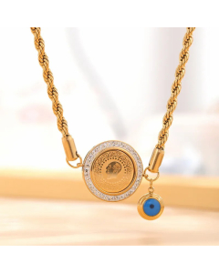 Retro Classic Style Tree Eye Titanium Steel Enamel Plating Hollow Out Rhinestones Zircon Gold Plated Necklace