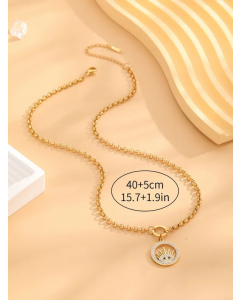 Retro Classic Style Tree Eye Titanium Steel Enamel Plating Hollow Out Rhinestones Zircon Gold Plated Necklace