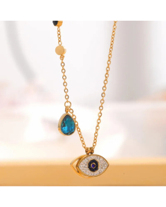 Retro Classic Style Tree Eye Titanium Steel Enamel Plating Hollow Out Rhinestones Zircon Gold Plated Necklace