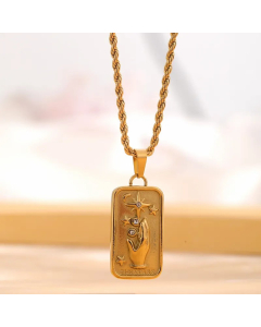 Retro Moon Eye Titanium Steel Plating Inlay Rhinestones Gold Plated Pendant Necklace