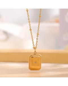 Retro Moon Eye Titanium Steel Plating Inlay Rhinestones Gold Plated Pendant Necklace