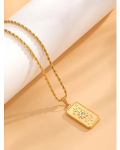 Retro Moon Eye Titanium Steel Plating Inlay Rhinestones Gold Plated Pendant Necklace