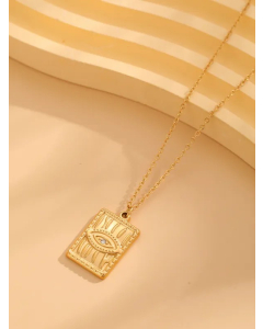 Retro Moon Eye Titanium Steel Plating Inlay Rhinestones Gold Plated Pendant Necklace