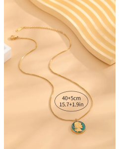 Retro Classic Style Sunflower Letter Titanium Steel Enamel Plating Gold Plated Necklace