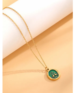 Retro Classic Style Sunflower Letter Titanium Steel Enamel Plating Gold Plated Necklace