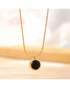 Elegant Retro Round Square Titanium Steel Plating Inlay Zircon Gold Plated Pendant Necklace