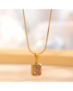 Elegant Retro Round Square Titanium Steel Plating Inlay Zircon Gold Plated Pendant Necklace