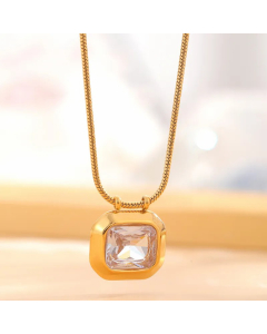 Elegant Retro Round Square Titanium Steel Plating Inlay Zircon Gold Plated Pendant Necklace