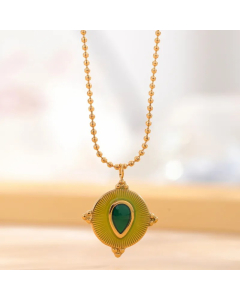 Retro Classic Style Sun Eye Titanium Steel Enamel Plating Inlay Rhinestones Gold Plated Necklace