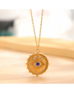 Retro Classic Style Sun Eye Titanium Steel Enamel Plating Inlay Rhinestones Gold Plated Necklace