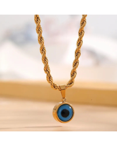 Retro Classic Style Sun Eye Titanium Steel Enamel Plating Inlay Rhinestones Gold Plated Necklace