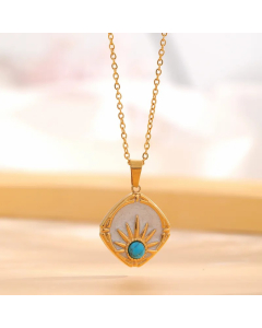 Retro Classic Style Sun Eye Titanium Steel Enamel Plating Inlay Rhinestones Gold Plated Necklace