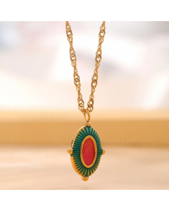 Retro Color Block Eye Titanium Steel Enamel Plating Gold Plated Pendant Necklace