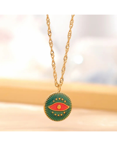 Retro Color Block Eye Titanium Steel Enamel Plating Gold Plated Pendant Necklace