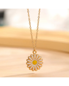 Retro Pastoral Daisy Titanium Steel Enamel Plating Gold Plated Pendant Necklace