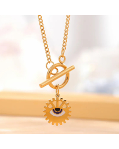 Retro Artistic Eye Titanium Steel Enamel Plating Inlay Rhinestones Gold Plated Pendant Necklace