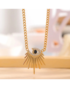 Retro Artistic Eye Titanium Steel Enamel Plating Inlay Rhinestones Gold Plated Pendant Necklace