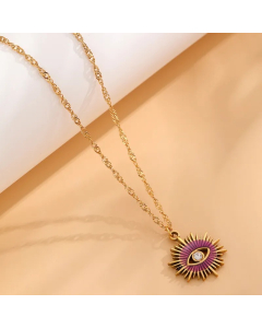 Retro Artistic Eye Titanium Steel Enamel Plating Inlay Rhinestones Gold Plated Pendant Necklace_colorza_1