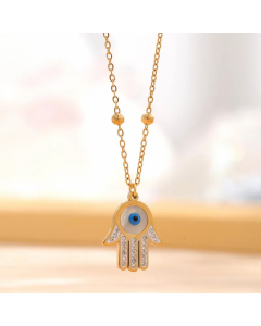 Retro Palm Eye Butterfly Titanium Steel Plating Inlay Shell Zircon Gold Plated Pendant Necklace
