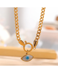 Retro Palm Eye Butterfly Titanium Steel Plating Inlay Shell Zircon Gold Plated Pendant Necklace
