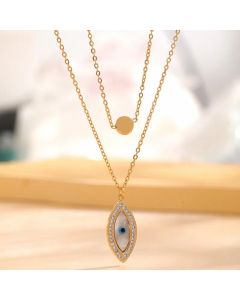 Retro Palm Eye Butterfly Titanium Steel Plating Inlay Shell Zircon Gold Plated Pendant Necklace