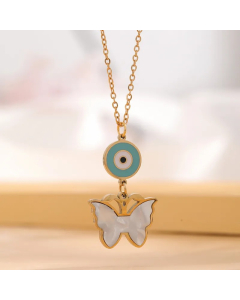 Retro Palm Eye Butterfly Titanium Steel Plating Inlay Shell Zircon Gold Plated Pendant Necklace