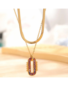 Retro Artistic Clouds Star Flower Titanium Steel Enamel Plating Inlay Resin Rhinestones Gold Plated Pendant Necklace