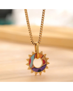 Retro Artistic Clouds Star Flower Titanium Steel Enamel Plating Inlay Resin Rhinestones Gold Plated Pendant Necklace