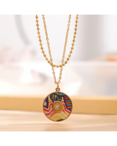 Retro Artistic Clouds Star Flower Titanium Steel Enamel Plating Inlay Resin Rhinestones Gold Plated Pendant Necklace