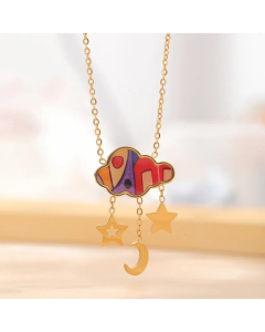 Retro Artistic Clouds Star Flower Titanium Steel Enamel Plating Inlay Resin Rhinestones Gold Plated Pendant Necklace
