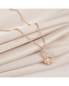 Sweet Little Bear Titanium Steel Plating Inlay Zircon Pendant Necklace