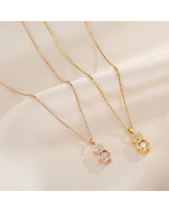 Cute Sweet Little Bear Titanium Steel Plating Inlay Zircon Pendant Necklace