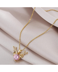 Romantic Sweet Antlers Titanium Steel Plating Inlay Zircon Pendant Necklace