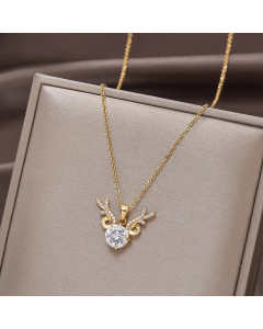 Romantic Sweet Antlers Titanium Steel Plating Inlay Zircon Pendant Necklace